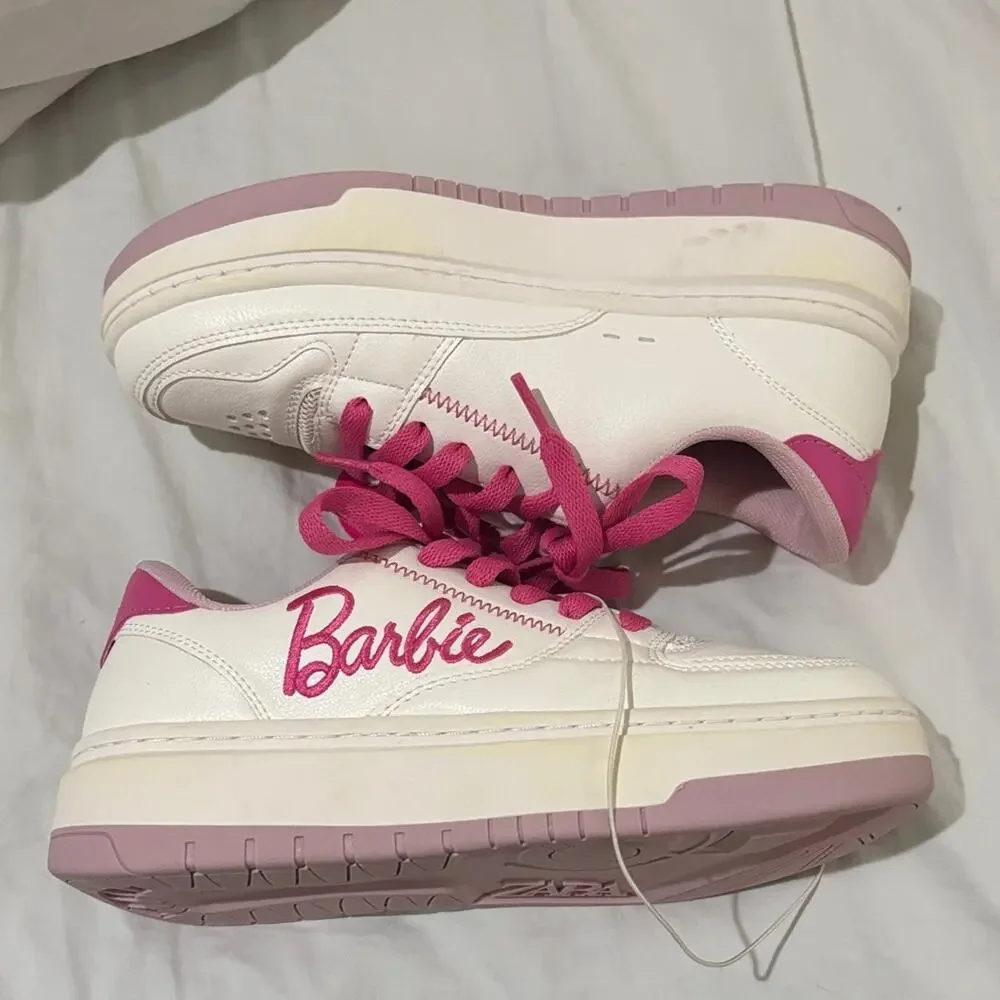 Zara 2.5 Barbie Sneakers in Pink and White nwt lace up rubber sole new with tags